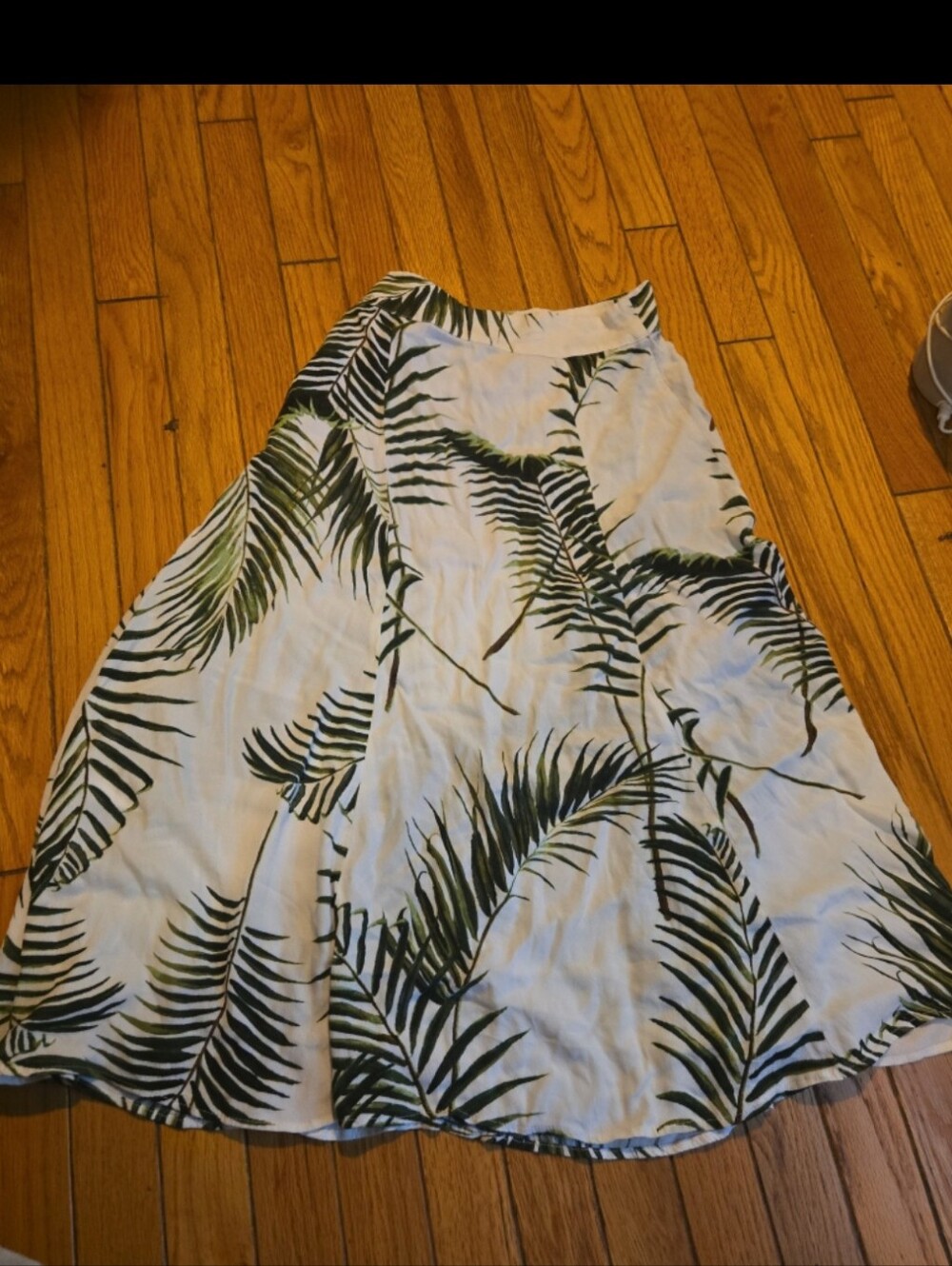 White Palm-Print A-Line Skirt H&M 2